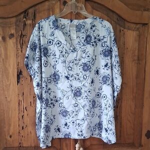 Chico's White and Blue Floral Top
